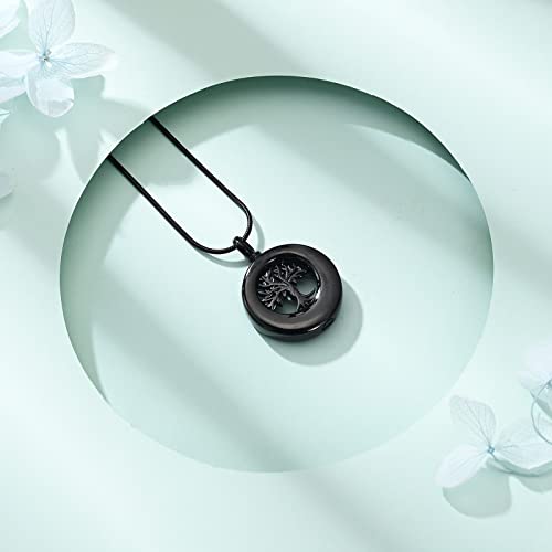 Circle of Life Urn Necklace for Ashes Tree of Life Cremation Jewellery for Women Men Stainless Steel Memorial Pendant for Human Pets Keepsake Ash Jewelry Bereavement Gifts with Fill tool Black
