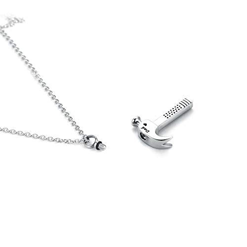 YSAHan Hammer Shape Cremation Urn Necklace Ashes Memorial Pendant Stainless Steel Locket Keepsake Jewelry for Dad Mom Grandpa