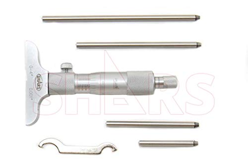 Shars 0-4" Depth Micrometer, 0.001" Graduation, 2.5" Base, 4 Rods, 0.0002" Accuracy 303-2503 P) 0-4" x 2.5" Base 303-2503