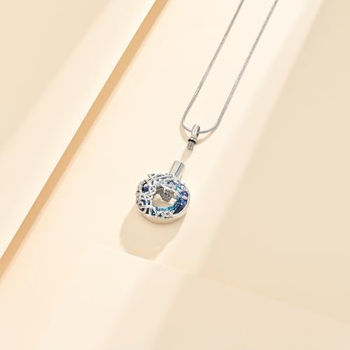 Tree of Life Circle Cremation Urn Necklace for Ashes Stainless Steel Memorial Ashes Keepsake Pendant with Cat Paw Detail for Women & Men Silver