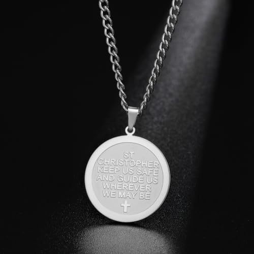 Dreamtimes St Christopher Necklace Bible Verse Pendant Medal Pendant Protection Religious Amulet Jewelry For Men Women Guardian Travel Protection Gift Style 1-S