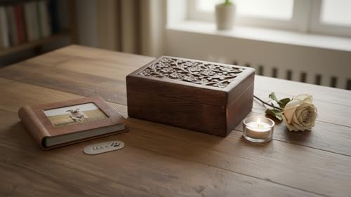 Handmade Wooden Pet Urn Box for Dog & Cat Ashes Keepsake Cremation Box 6 x 4 Inches