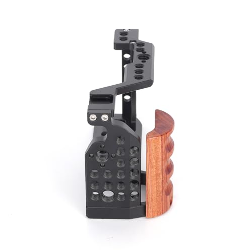 Frame Cage for Sony Alpha A6400/A6500/A6300/A6100/A6000 Camera, Full Protection Frame Rabbit Cage with Multiple 1/4" 3/8" Screw Holes, Cold Shoe and Arca Quick Release Plate & Wooden Handgrip