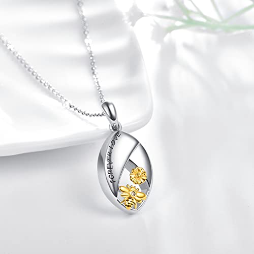 KINGWHYTE Bee Ashes Necklace for Women 925 Sterling Silver Urn Necklace for Ashes Pet Keepsake Cremation Jewelry Memory with Funnel Filler Kit