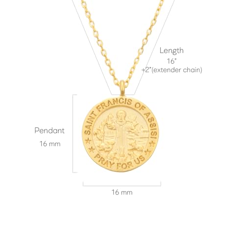 MUSTHAVE ST. Francis Coin 18K Gold Plated Necklace With Message Card, Yellow and White Color, Anchor Chain, Best Gift Necklace, Size 16 inch + 2 inch Extender, Pendant Yellow Gold