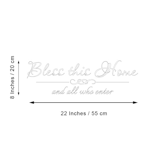 Bless This Home and All Who Enter - Pure Vinyl Wall Decal Quote Carved Letters Home Entryway Lettering Blessed Christian Art Handwriting Stickers Room Decor - White