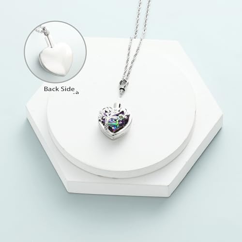 shajwo Hummingbird Cremation Jewelry Heart Urn Necklace for Ashes Purple+rainbow