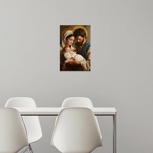 CCWACPP Holy Family Wall Art Saint Joseph and Virgin Mary Jesus Painting Christian Canvas Prints Catholic Pictures Framed Church Prayer Room Home Decor (12.00" x 18.00") 18"L x 12"W
