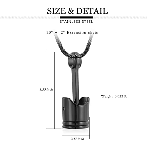 Yinplsmemory Mens Cremation Jewelry Motor Piston Urn Necklace for Ashes Keepsake Memorial Ashes Jewelry for Human/Pet Ashes Black