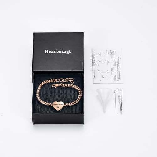 Hearbeingt Heart Cremation Urn Bracelet for Ashes Memorial Jewelry Women A-Rose Gold