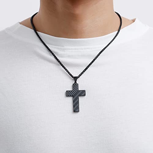 DuoDiner 18+2" Cross Necklace for Men Boys Christian Confirmation Gifts Black Joshua 1:9