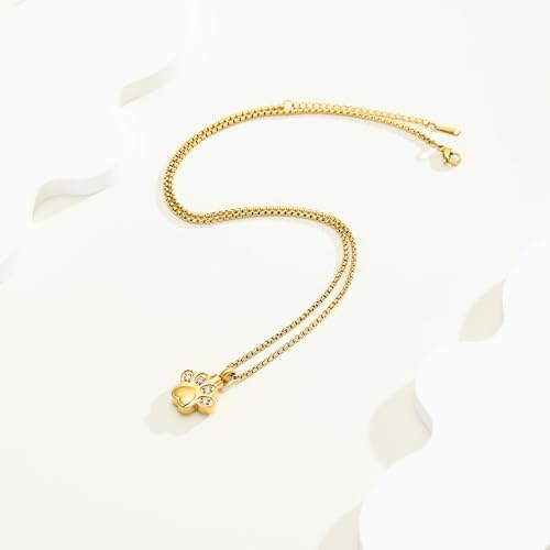 Paw Print Urn Necklace for Ashes Pet Paw Cremation Jewelry Ashes Necklace Keepsake Memorial Jewelry for Pet/Dog's/Cat's Ashes Pendant Gifts for Men/Women Gold Paw