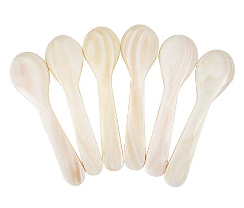 DUEBEL Set of 6 White Mother of Pearl MOP Caviar Spoons for Caviar, Egg, Icecream, Coffee Serving (White, 11x2.5cm)