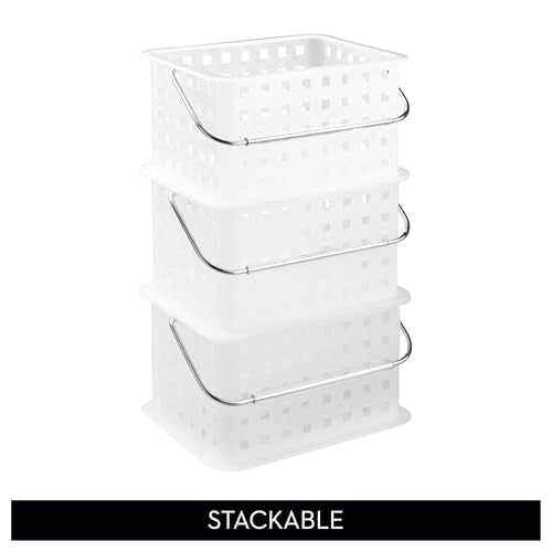 Clear frost iDesign small shower caddy with multiple compartments for bathroom organization, shown in a close-up view.