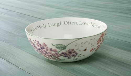 Lenox Butterfly Meadow "Live Well, Laugh Often, Love Much" Serving Bowl, White - Serving Bowl, Sentiment