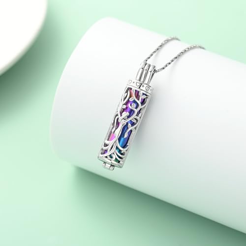 Yinplsmemory Tree of Life Cremation Jewelry Urn Necklace for Women Rainbow