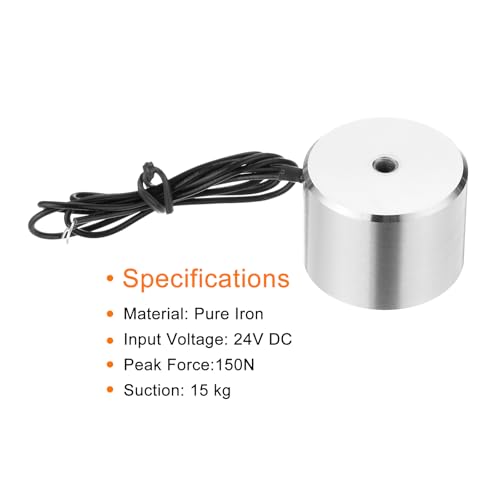 QUARKZMAN Round Solenoid Electromagnet DC 24V 150N 33LB/15kg Electromagnet Electric Solenoid for Automation Equipment | 150N 33LB/15Kg, For Automation Equipment, Electromagnet