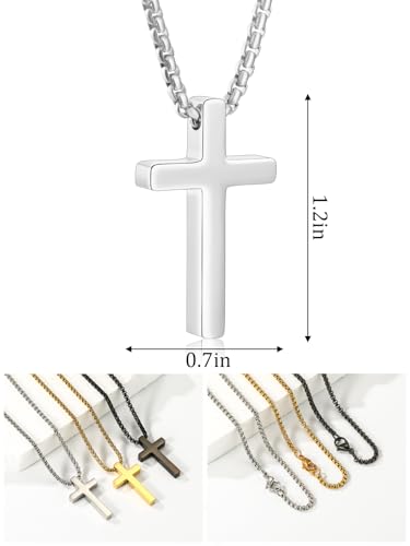 Aretas Stainless Steel Cross Pendant Necklace for Men Boys, Christian Confirmation Baptism Cross Chain with 16-24 Inches Jewelry Easter Gifts 18inch Silver