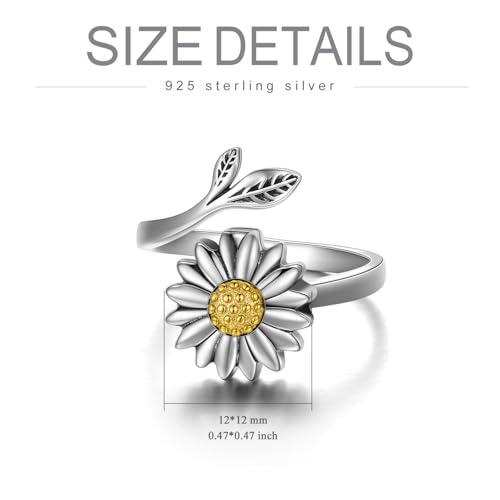 Sunflower Cremation Ring for Ashes 925 Sterling Silver Daisy Urn Ring Jewelry Keepsake Hair Memorial Locket for Women Mom 8