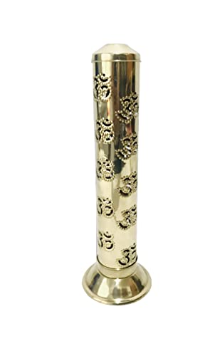 Om Brass Incense Holder Burner Holder Agarbatti Stand/Navaratri/Navratri/Diwali Pooja Aarti Ash Catcher for Home,Inddor,Temple Pooja Tower Stand for Positive Energy Size- Height- 10.2 inch