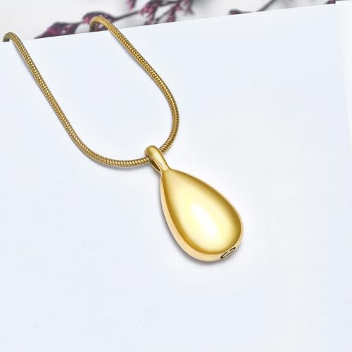 Teardrop Urn Necklace Memorial Cremation Jewellery for Ashes Keepsake Pendant Necklace for Women Men Pet with Funnel Filler Kit Memorial Gifts Gold