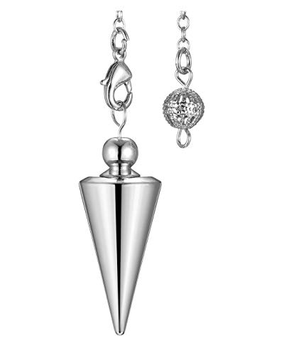 PESOENTH Copper Metal Dowsing Pendulum Divination Dower Reiki Healing Pendulum Chain,Silver Spiral Coil Point Meditation Yoga Balancing Pendant (Silver (Solid Cone)) Silver (Solid Cone)