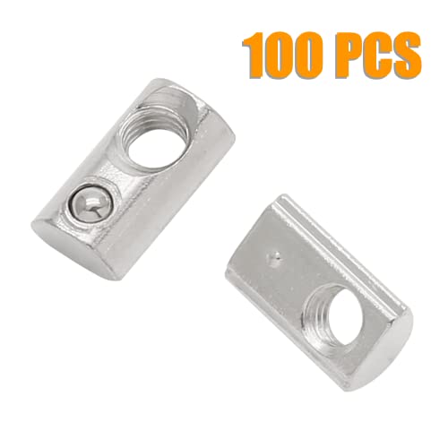 Qjaiune M5 spring T-nuts for 2020 aluminum extrusion, 6mm slot, nickel-plated finish, 100 pack
