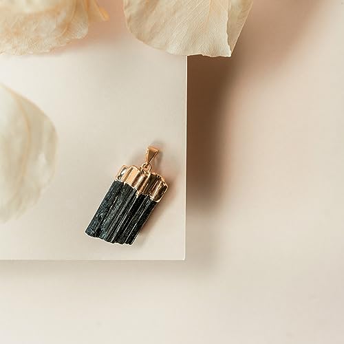 Black Tourmaline Necklace, Gold Plated Crystal Pendant, Libra Birthstone