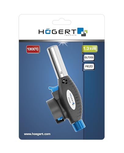 Högert Technik - Soldering torch - Gas burner for household, catering, fishing, craft and car workshops - Piezo ignition - Burner with butane/propane butane gas - easy and safe to use No start-stop function