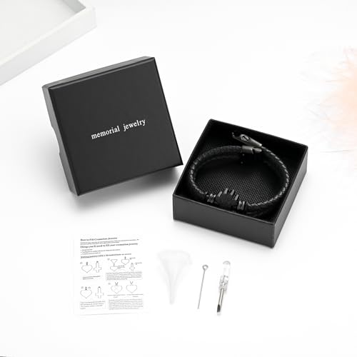 Cremation Jewelry Urn Leather Bracelet for Ashes Paw Print Urn Bracelet for Ashes for Women Men Memorial Cuff Wristband Braided Leather Bangle Keepsake Jewelry Black-22cm
