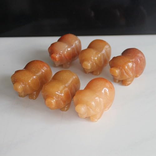 Two mini Hand Carved Gemstone Crystal Pig Figurine Animal Statue Carving Office Home Decor Collections Pockets stone1.2'' (Orange Aventurine) Orange Aventurine