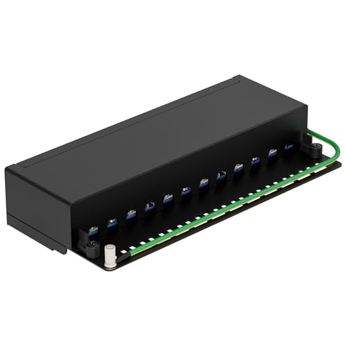 FGB CAT 6 Patch Panel Distribution Panel 12 Port | 12X Shielded RJ45 Socket, Table/Wall Mount/Desktop, STP (Shielded), LSA Distribution Panel, TIA568A TIA568B 12 port - wall mounting