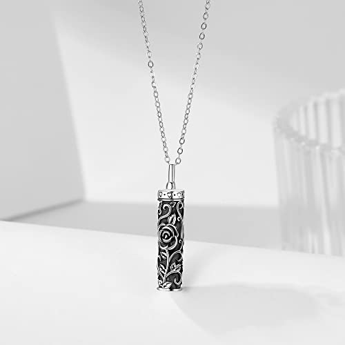 Sterling Silver Flower Tree Life Cremation Urn Necklace for Women 1-Cylinder Rose