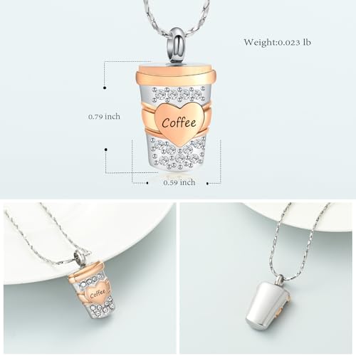 Imrsanl Coffee Cup Memorial Urn Necklace Cremation Jewelry for Ashes Silver-Rose Gold