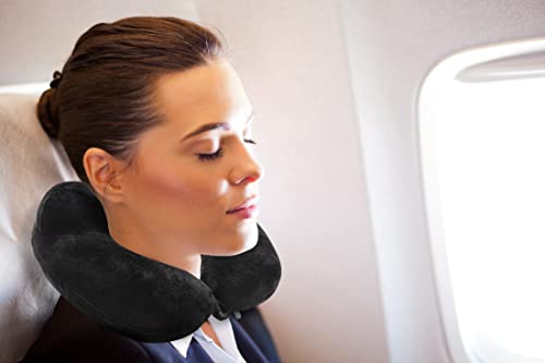 Inflatable Travel Neck Pillow: Extra-Soft, Cushion. for Airplanes, Trains, Cars, Portable Travel Accessory-with Carrying Pouch for Cell Phone and Passport Etc. (Black) (OW-103) Black