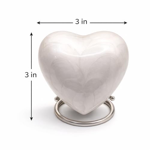 Heart Keepsake Urn for Human Ashes - High Gloss Cremation Urn with Stand and Velvet Bag, Perfect for Adults & Infants (White) White