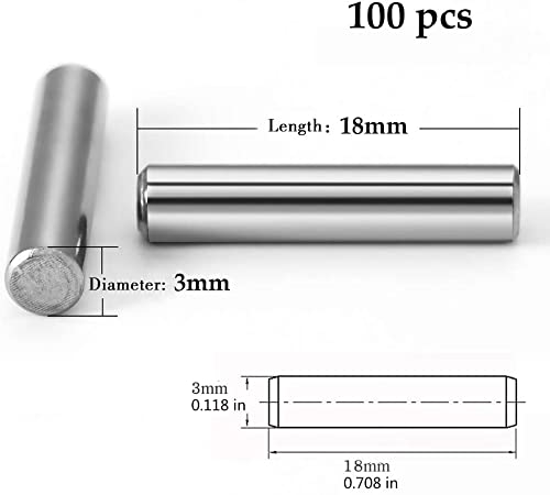 [Australia - AusPower] - 100 Pieces 3 mm x 18 mm Dowel Pin Stainless Steel Shelf Support Pin Metal Fasten Elements by Yesallwas 3mm x 18mm 