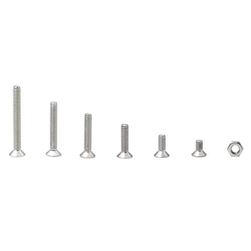 Zovfam M3 304 stainless steel hex socket flat head screws with nuts, 260-piece assortment set