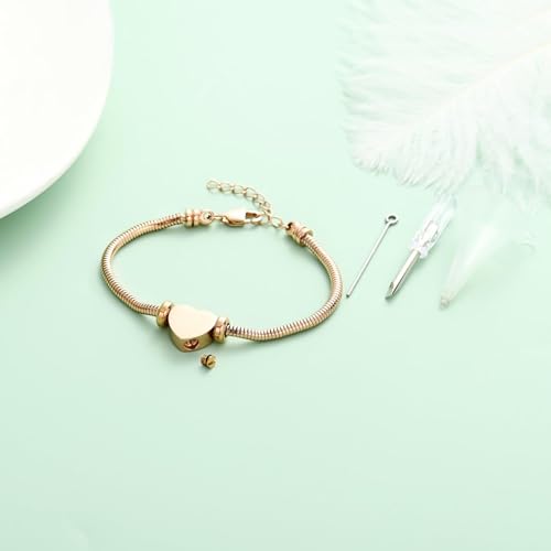 Heart Urn Bracelet for Women Men Cremation Jewelry Keepsake Memorial Urn Lockets for Human Ashes Bangle Chain Bracelet Jewellery Gold