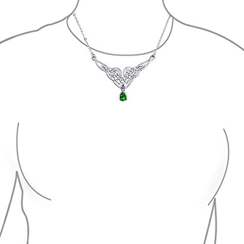 Bling Jewelry Simulated Gemstone Purple Blue Good Luck Friendship Trinity Irish Love Knot Triquetra Infinity Statement Celtic Necklace V Collar Pendant For Women Couples .925 Sterling Silver Green