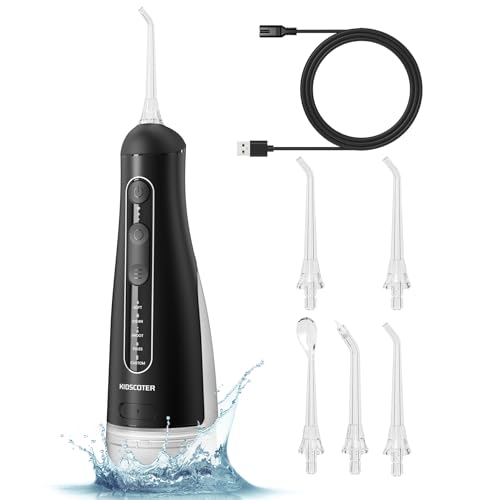 Dental Floss with Removable Washable Tank, 5 Modes, Rechargeable Cordless Oral Irrigator, 300ml, Portable Dental Floss, IPX7 Waterproof for Home and Travel, Black Premium Black