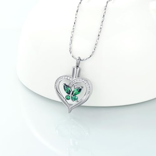 Heart Butterfly Urn Necklace for Ashes for Women Stainless Steel Cremation Jewelry Crystals Ash Loved One Memorial Pendant G