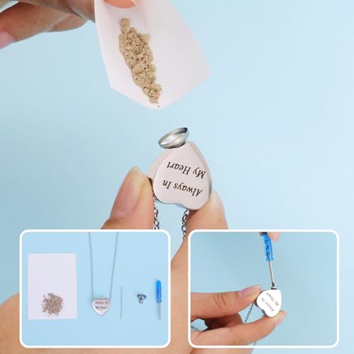 Heart Cremation Urn Necklace for Ashes for Women Men Cremation Locket Jewelry with Keepsake Urn Memorial Ash Jewelry Silver-Always In My Heart
