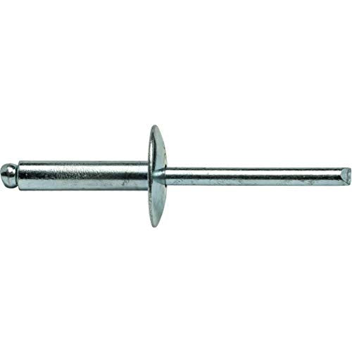 Fastenere Large Flange Pop Rivets - 3/16" x 1/2" (50 pcs) Heavy Duty, Open End, Steel Zinc, Corrosion-Resistant, High Tensile & Shear Strength, 6-8 Gap .376" - .500"