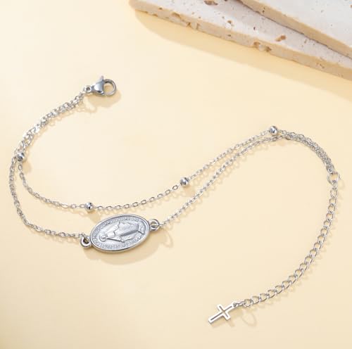 Virgin Mary Cross Bracelet for Women Virgen de Guadalupe Our Lady of Guadalupe Mother Mary Bracelet Miraculous Medal Christian Amulet Catholic Faith Jewelry Baptism Gift silver 5