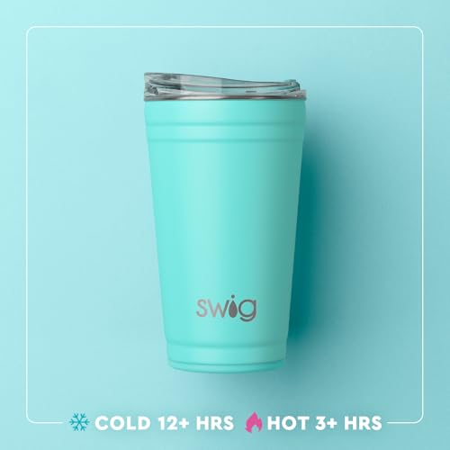 Swig Life 24oz Party Cup, Stackable Insulated Travel Coffee Tumbler with EZ Slider Lid, Cup Holder Friendly Travel Thermos, Stainless Steel 24 oz Tumbler, Reusable Coffee Mug (Faboolous)