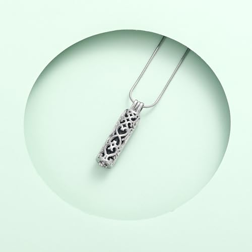 Hollow Cylinder Urn Necklace for Ashes for Women Men Cremation Jewelry Keepsake Memorial Pendant for Human Pet Ash Holder Silver+Black
