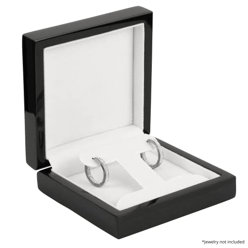 Noble Piano Wood Earring Box - Luxury French Clip Earring Gift Box with Reversible Pad for Pendant - Jewelry Gift Box for Earrings or Pendant - Comes with Two Piece Packer and Ribbon (Black) Earring/Pendant Box (Reversible Pad) Black