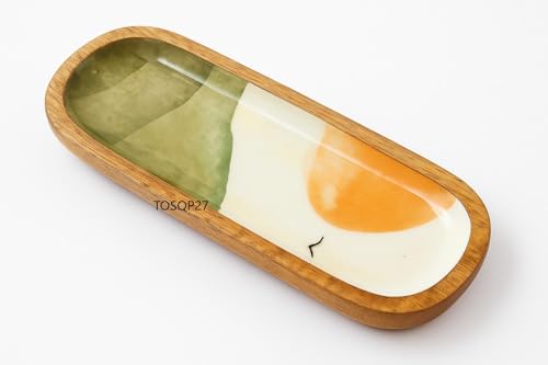 TOSQP27 Handmade Wooden Incense Holder for Sticks – Orange Resin Art Tray | Handcrafted Ash Catcher for Meditation, Yoga & Home Fragrance | Decorative Wooden Incense Burner Gift for Adults