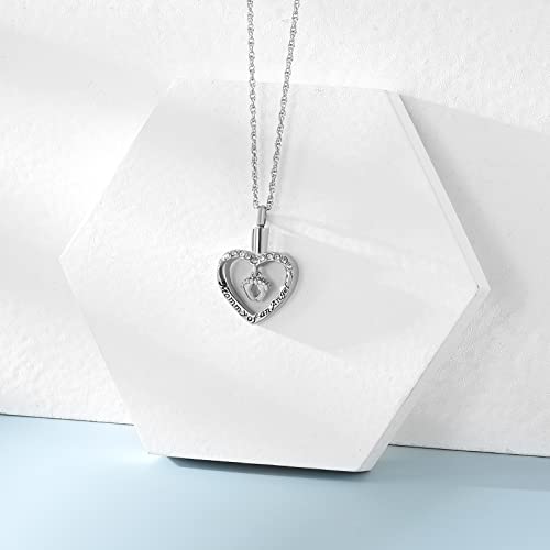 shajwo Cremation Jewelry Baby in Mom Arms Heart Urn Necklaces for Ashes Memorial Keepsake Necklace for Women Human Silver-Feet